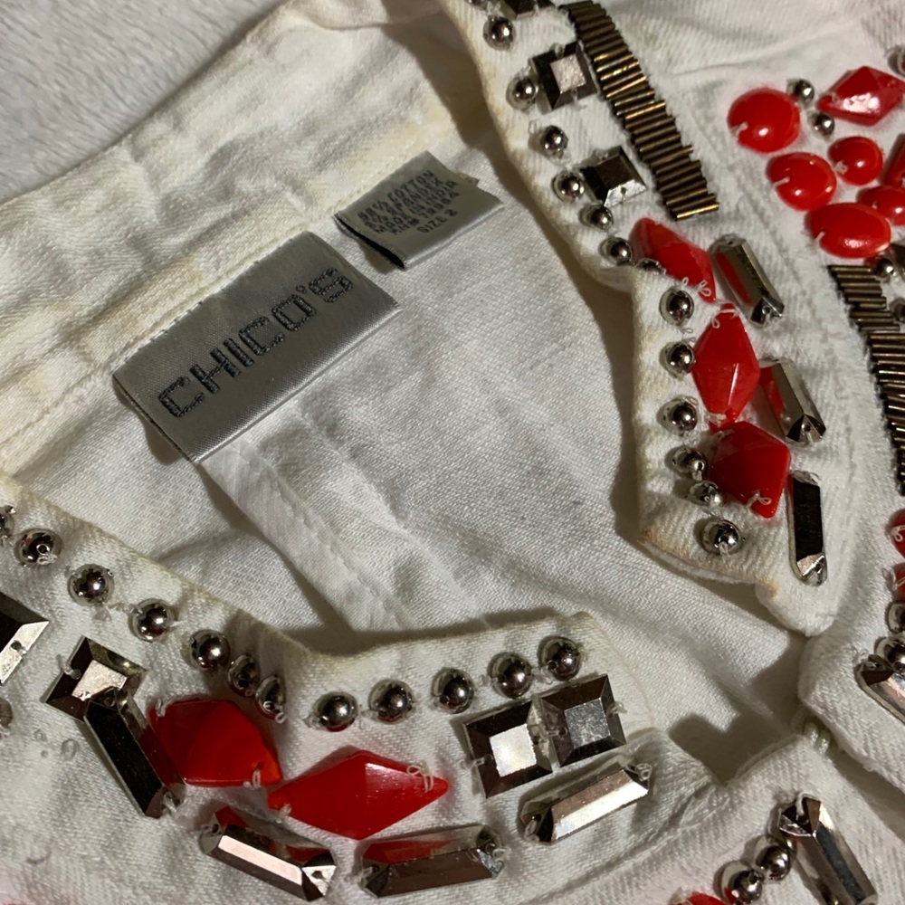 Chico’s Red And Silver Beaded Statement Jacket 2 - image 6